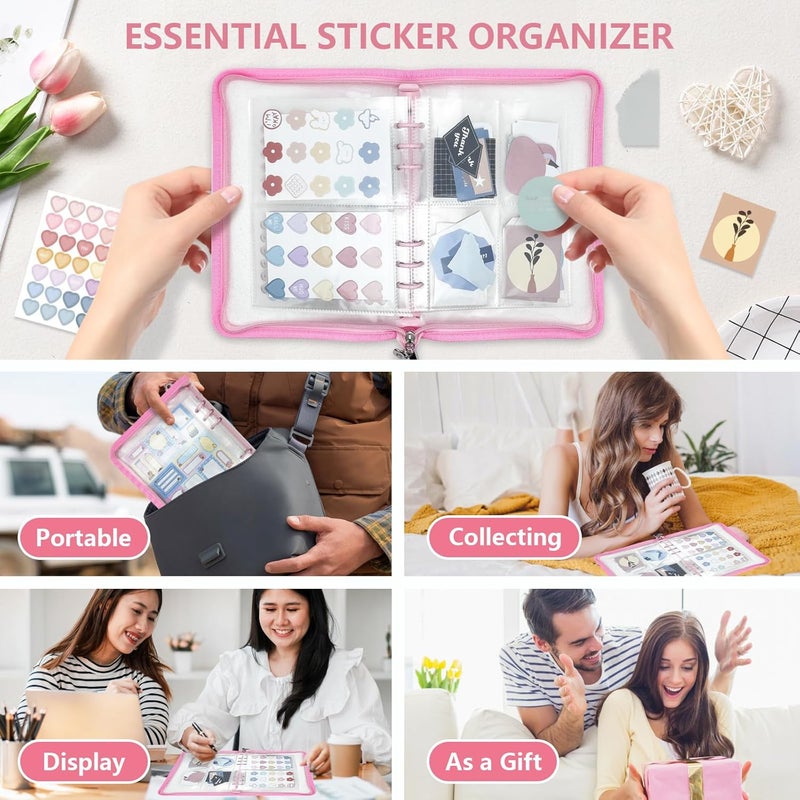 NOCAFI Sticker Organizer Binder Storage Book A5 Reusable Sticker Book Collecting Holder Display Album with 220 Pockets and Zipper Closure (Pink) - Image 4
